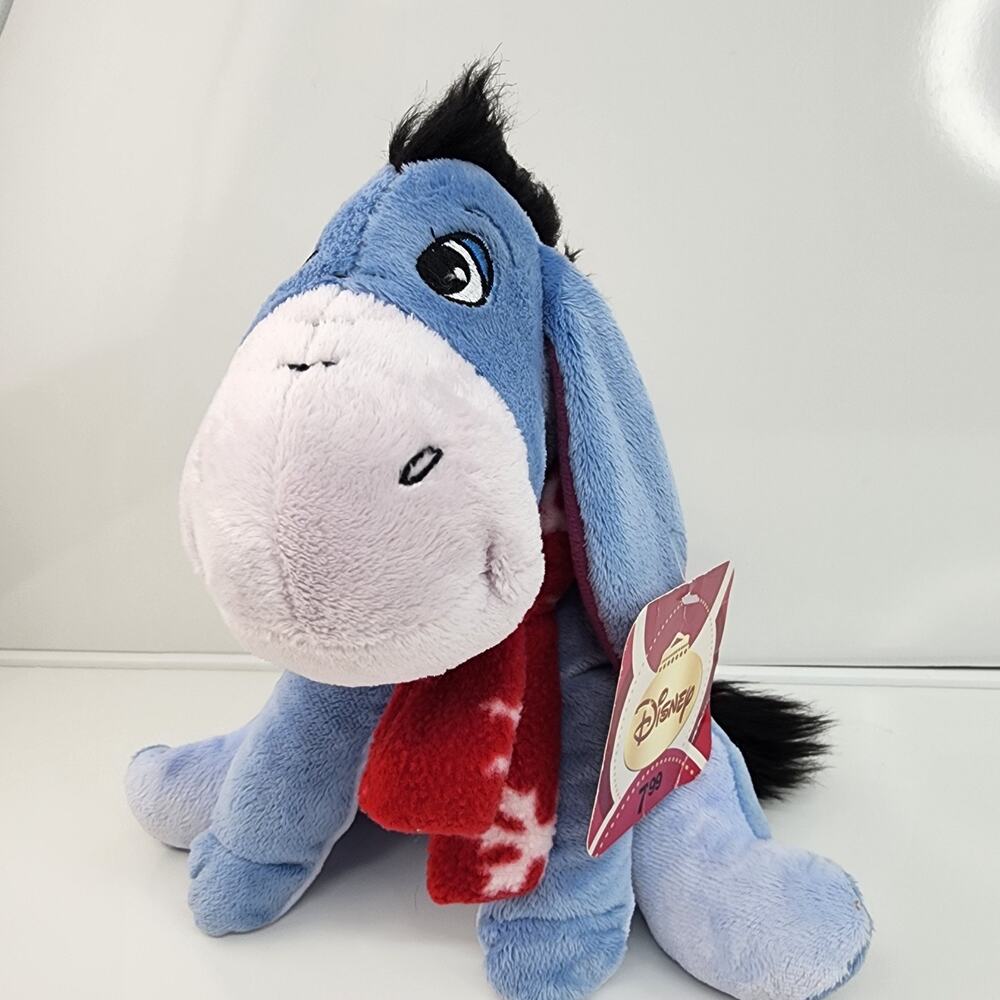 2011 Disney Holiday Eeyore Blue Plush 10" Winnie the Pooh Red Christmas Scarf - Picture 2 of 12